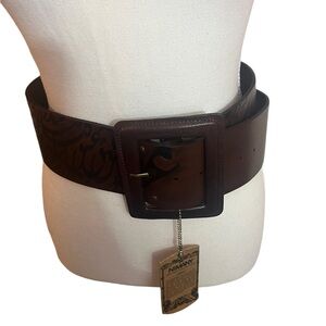 NIMANY PERSIAN CALLIGRAPHY LEATHER BELT handcrafted NWT brown